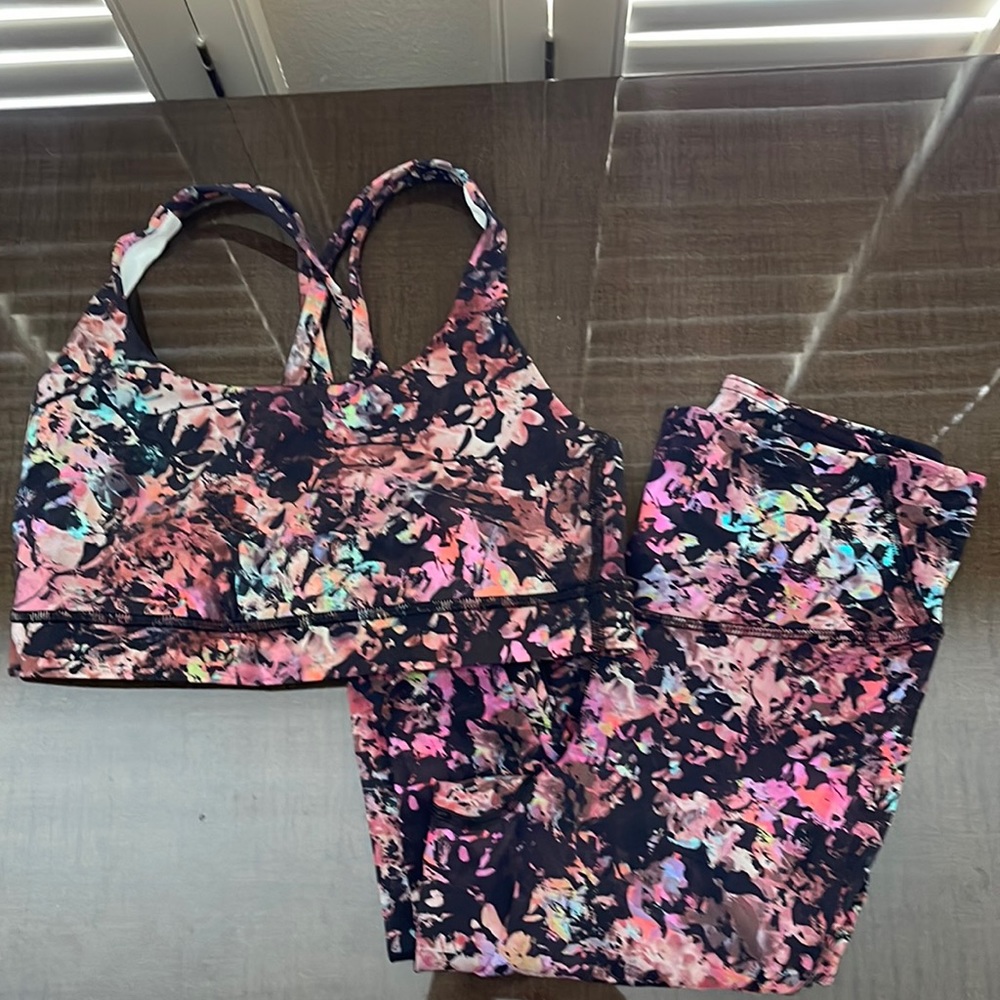 Patterned Lululemon set plus rusty rose velvet set
